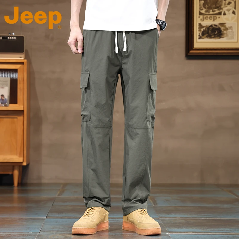 JEEP/吉普正品冰丝速干工装裤男士夏季薄款休闲裤修身高级感男装