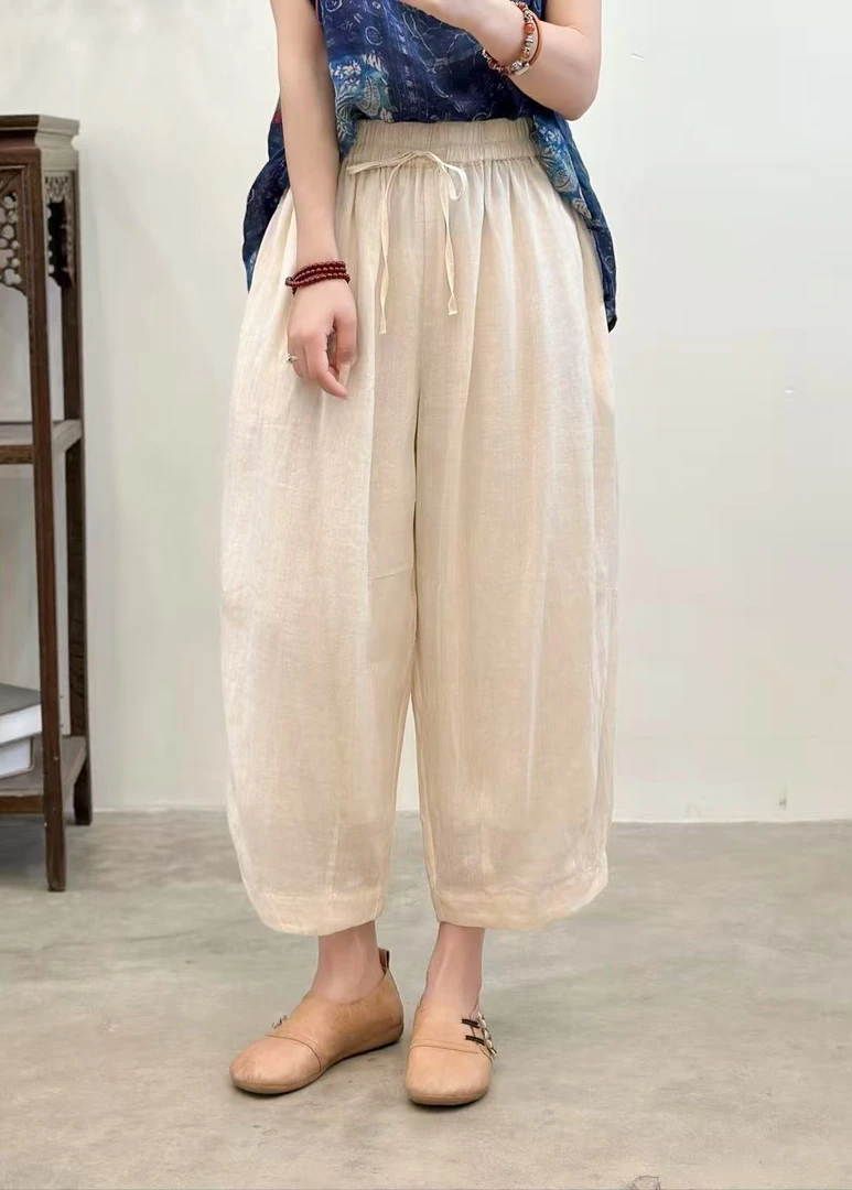 夏季休闲裤灯笼苎麻8分裤
