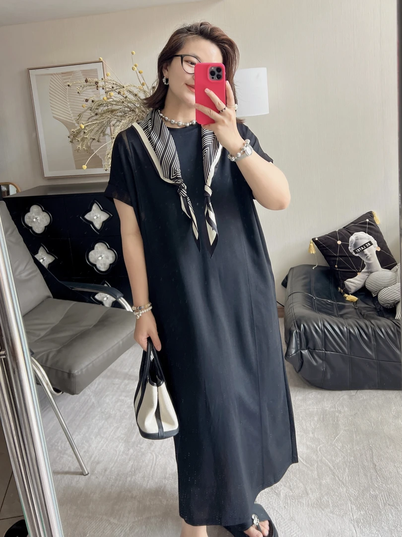 【YIN·FEIFEI｜纸片人】2025夏季新品拼接设计长款显瘦连衣裙小黑裙