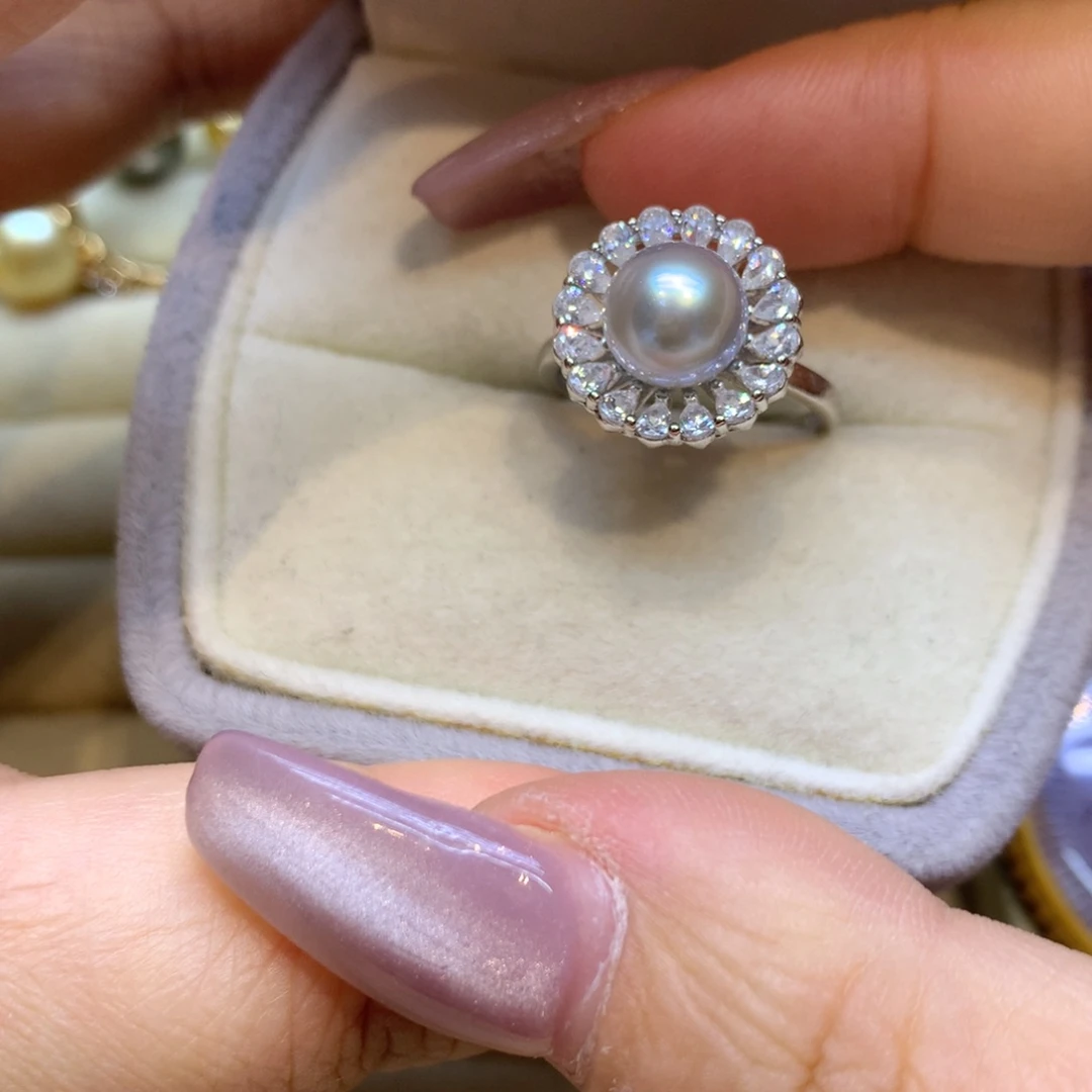 银S925镶嵌戒指海水珍珠