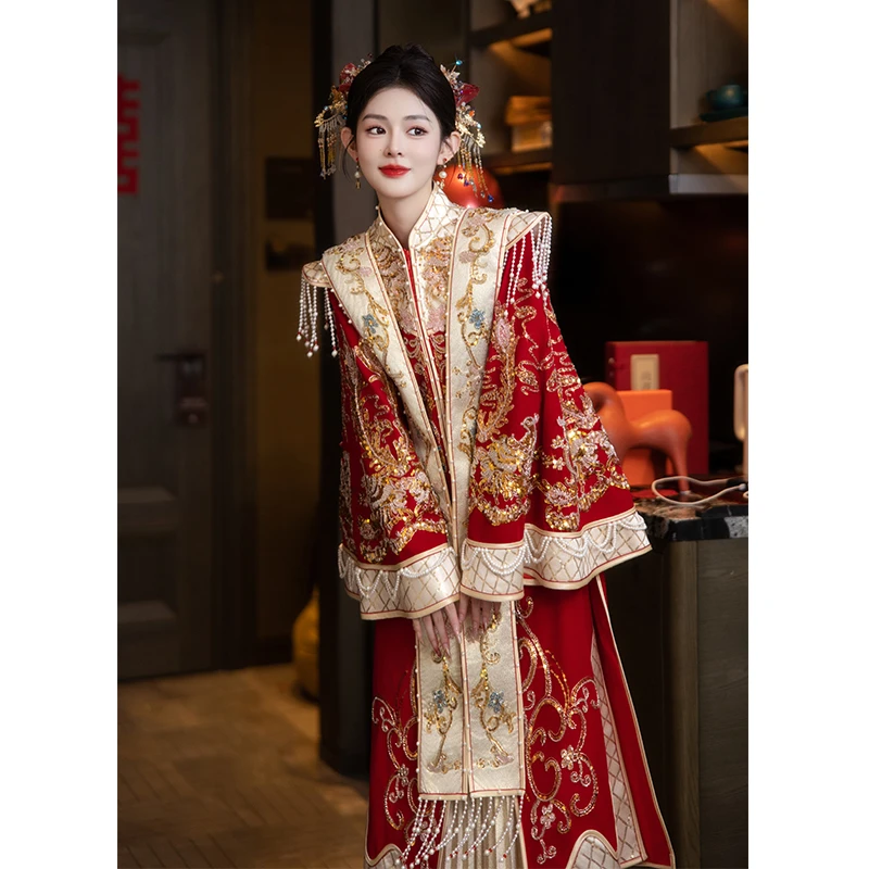 丝绒明制婚服大码胖mm新娘礼服高级感出阁服敬酒服秀禾服高端嫁衣