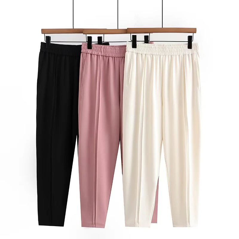 卡洛町初秋新款大码女装休闲九分弹力高腰宽松显瘦透气哈伦裤8523