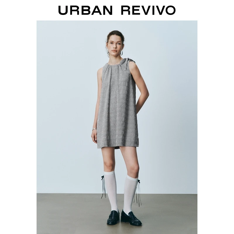 UR2025秋季新款女装休闲格纹系带短款无袖连衣裙UYU750091