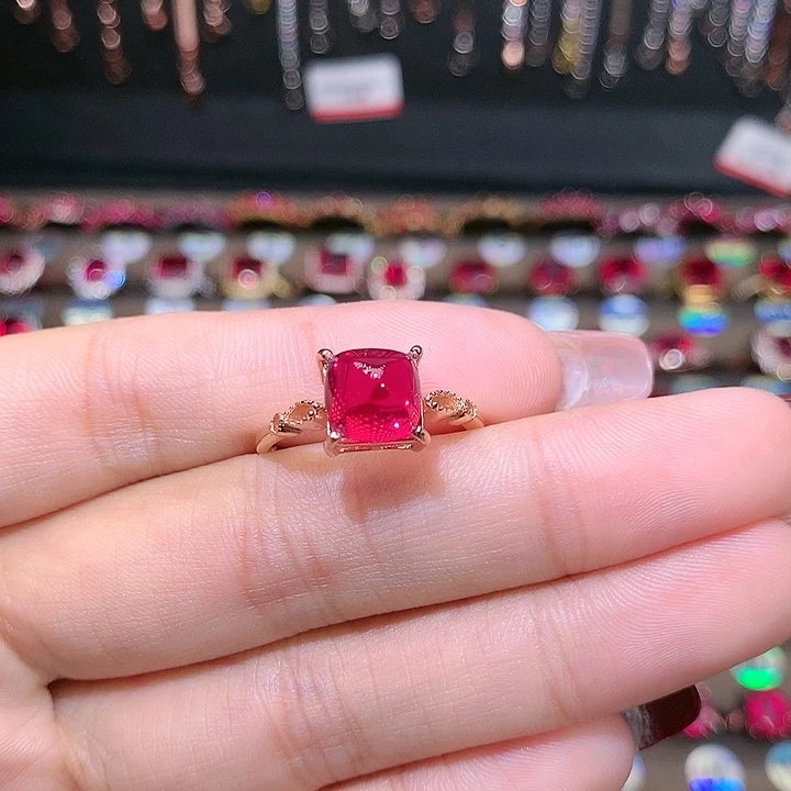 红宝石戒指银S925镶嵌唐塔