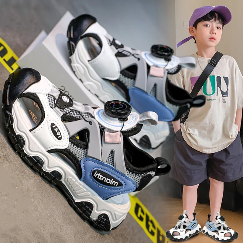 ABC男童凉鞋夏季2025新款儿童运动包头沙滩鞋小男孩纽扣凉拖鞋潮