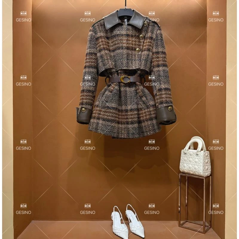 【闵闵】秋冬气质小香风时尚收腰女士翻领中长款外套 QD-2024868