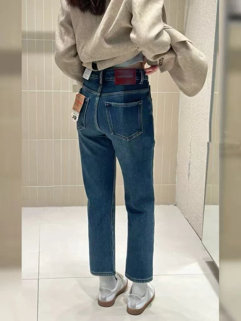 SU【083】代98 愫珂  复合绒牛仔裤2025冬季加厚弹力高腰九分烟管裤