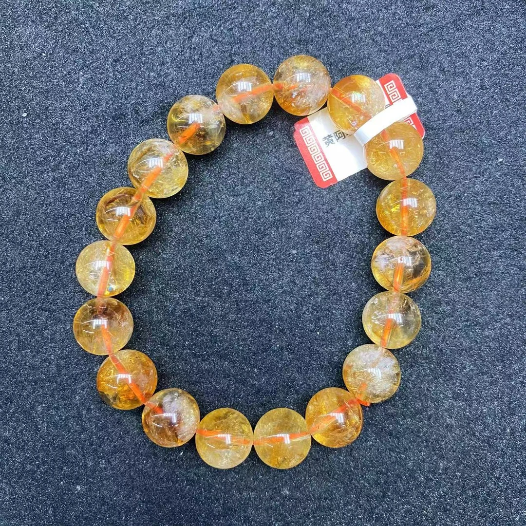 天然水晶 天然黄塔晶手链 素圈黄色单圈时尚