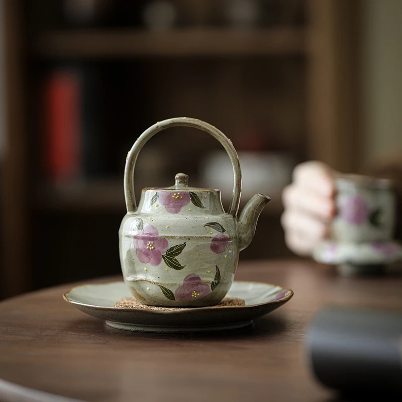 国潮主人杯复古茶壶陶瓷提梁壶手绘山女士家用泡茶壶茶具配件