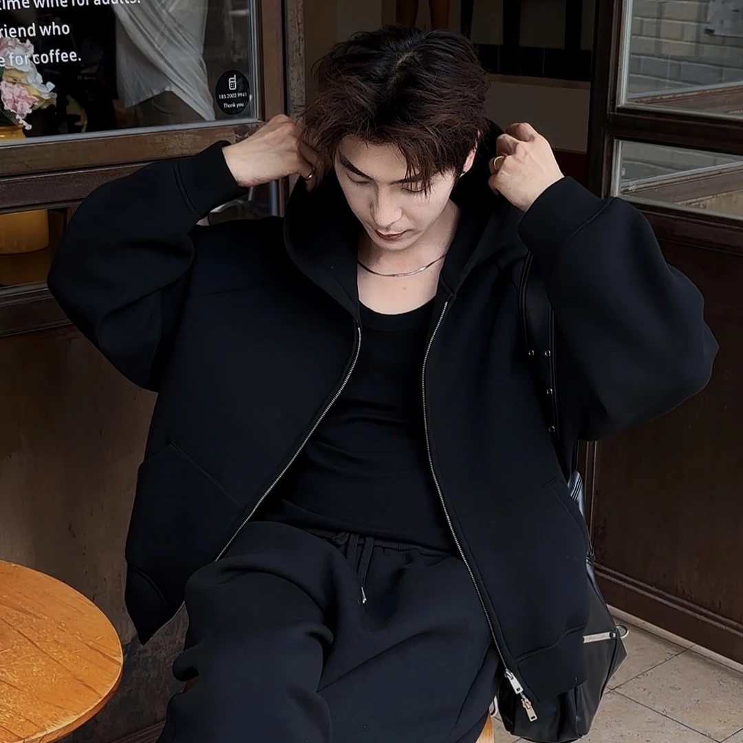 辰皇后秋季休闲运动连帽套装时尚情侣简约宽松重磅两件套潮男衣