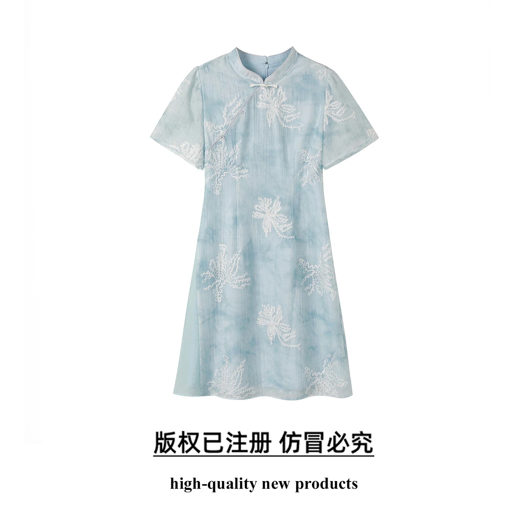 奢姿【青纱裁月】大码女装2025夏季刺绣旗袍裙胖妹妹气质减龄连衣裙