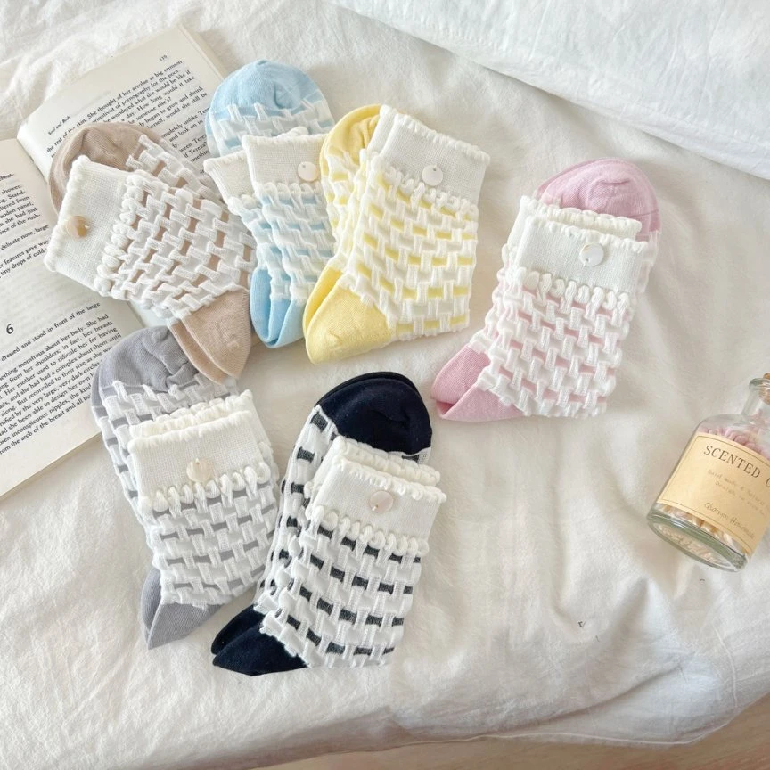 袜子女春夏款中筒袜糖果色泡泡百搭透气