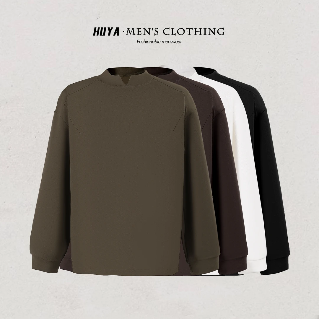 虎牙兄弟秋冬男生卫衣糯米双面暖绒纯色拼接保暖小V领打底男Z6331