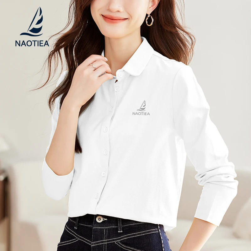 纳奥蒂尔小帆船白色长袖POLO衫2025春秋新款衬衫T恤上衣女