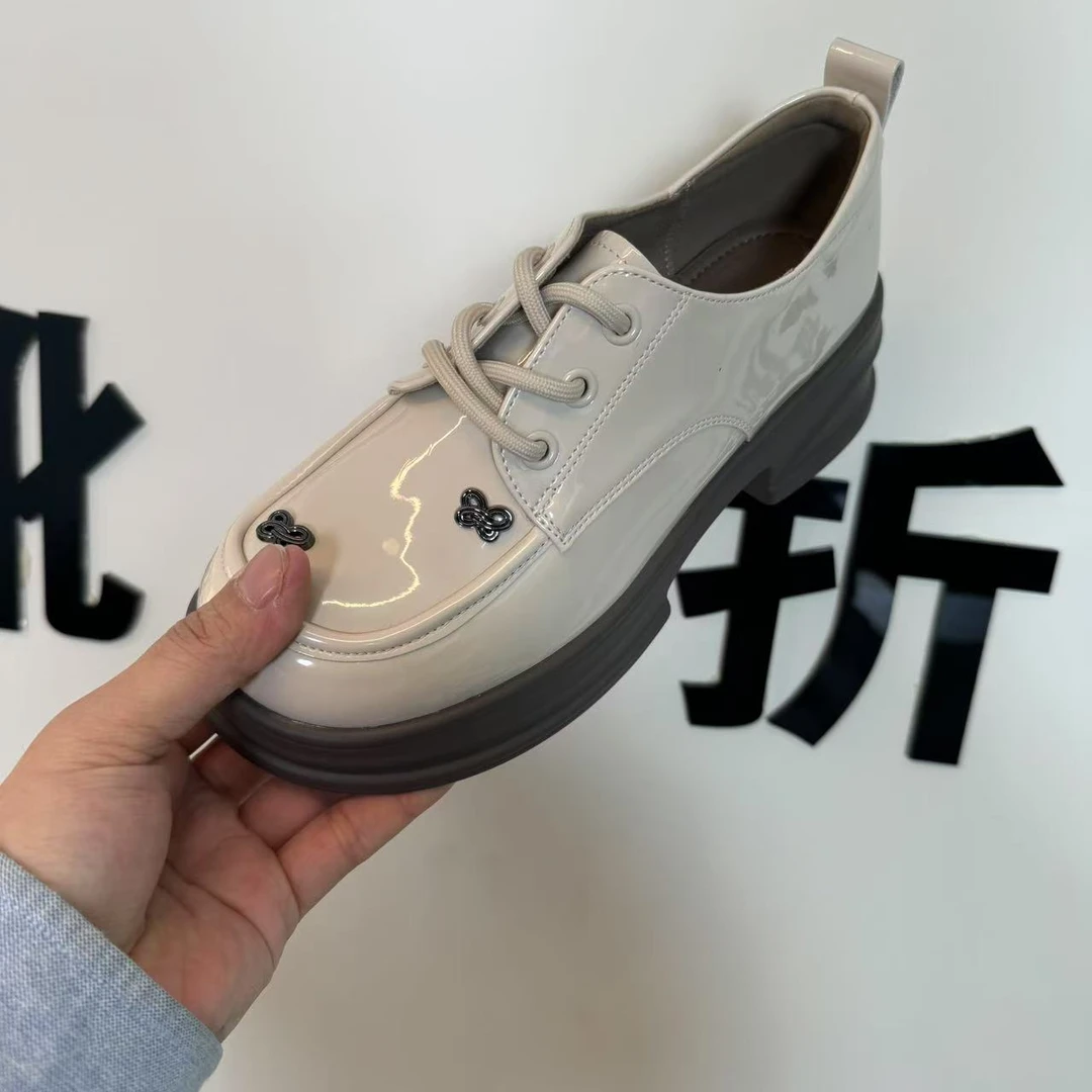 蝴蝶装饰厚底增高系带乐福鞋女218-8