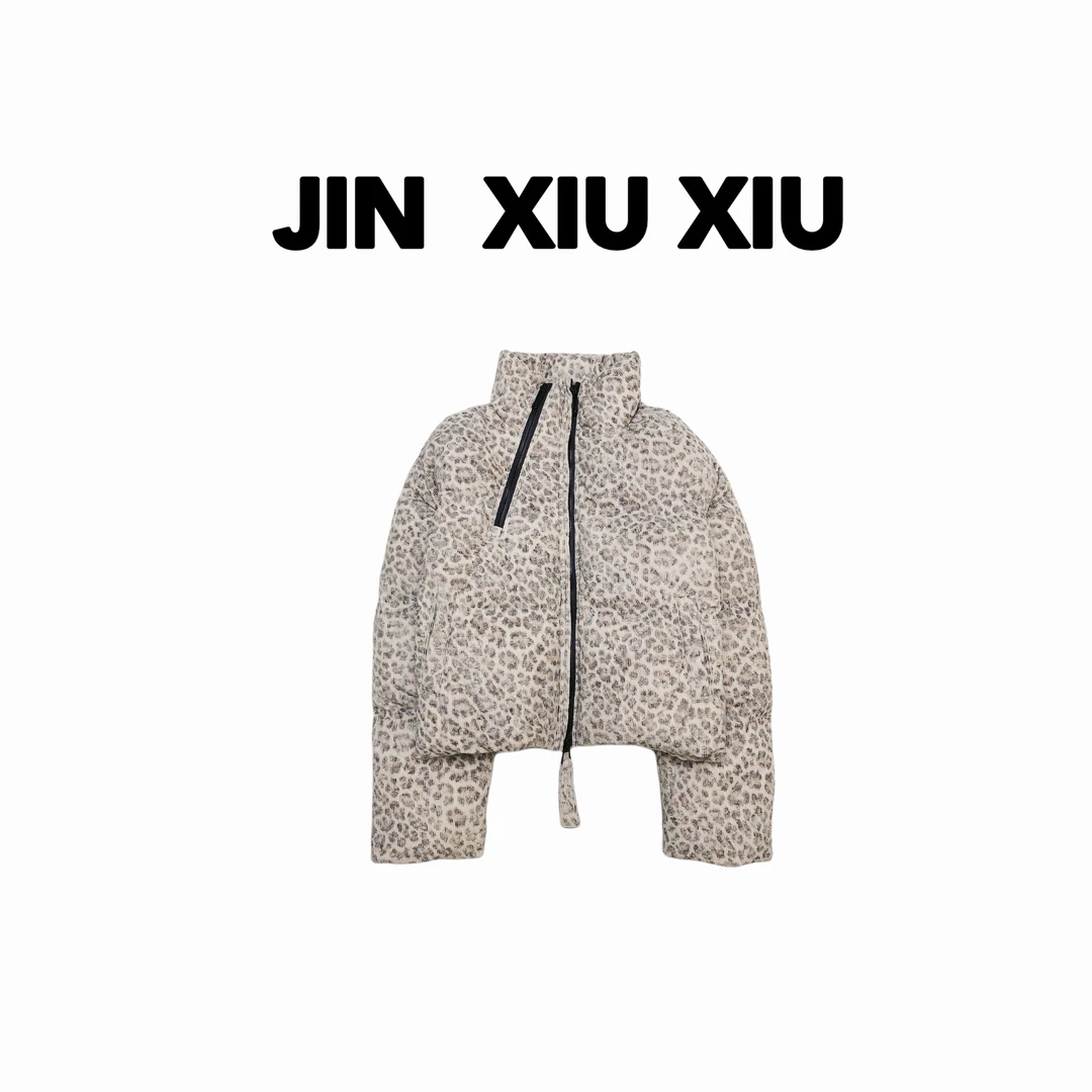 【金秀秀】【深圳出品】350冬季新款立领豹纹羽绒服外套