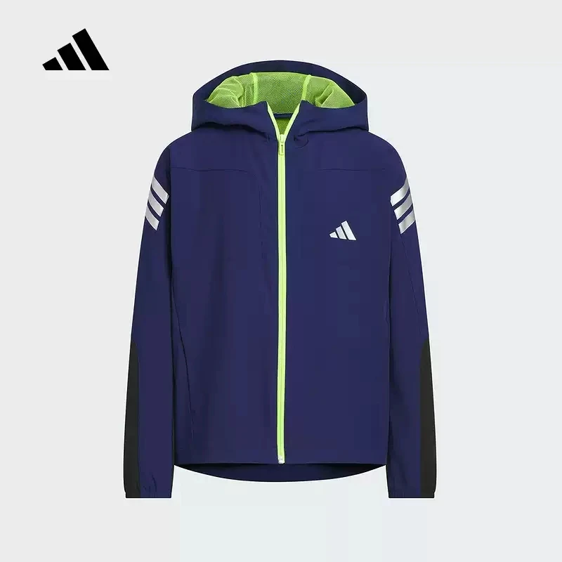 adidas阿迪达斯凉感拒水连帽外套2025秋儿童梭织休闲夹克KC2529