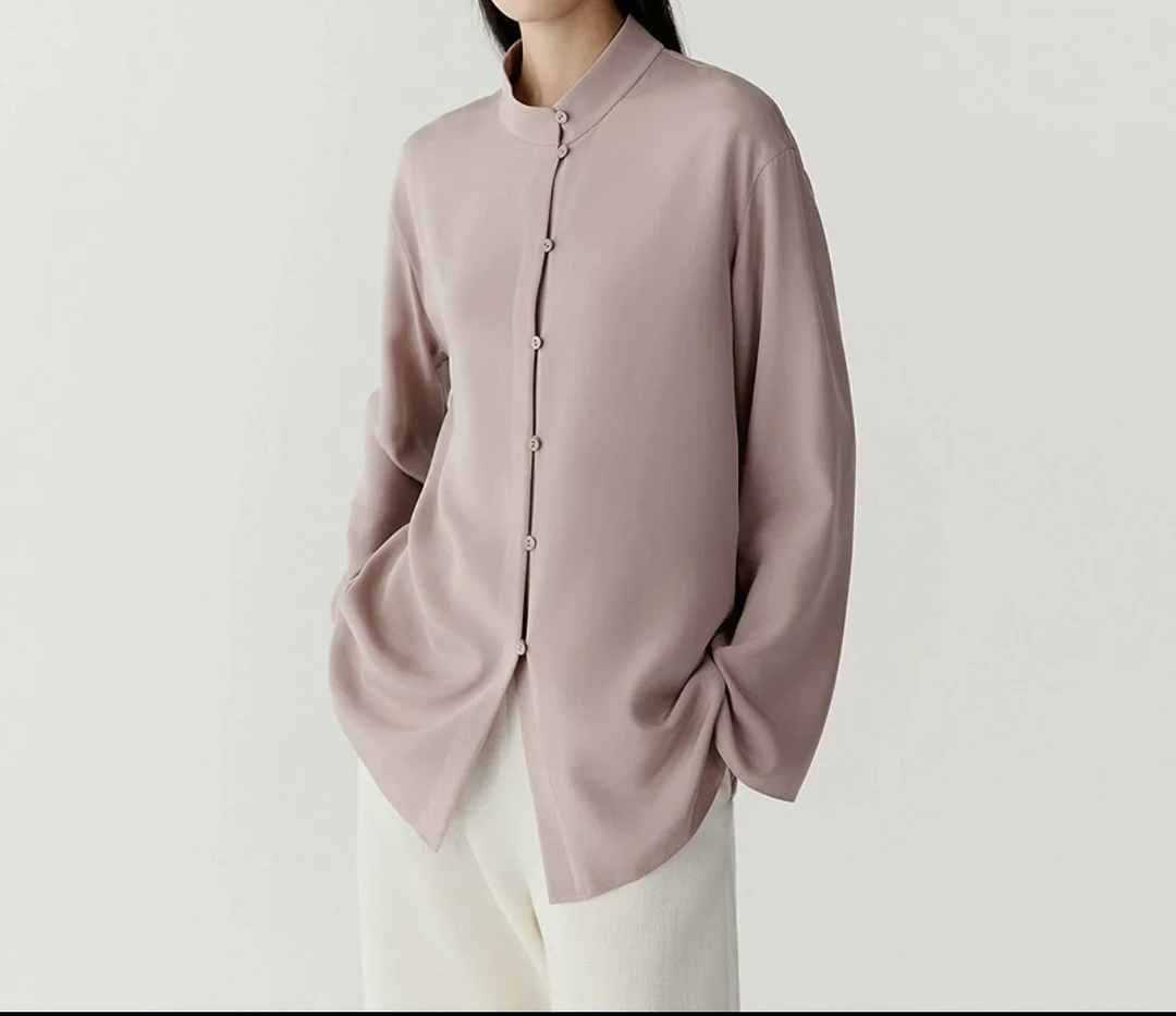 H007小禾系春秋季新款桑蚕丝弹力重皱上衣女装