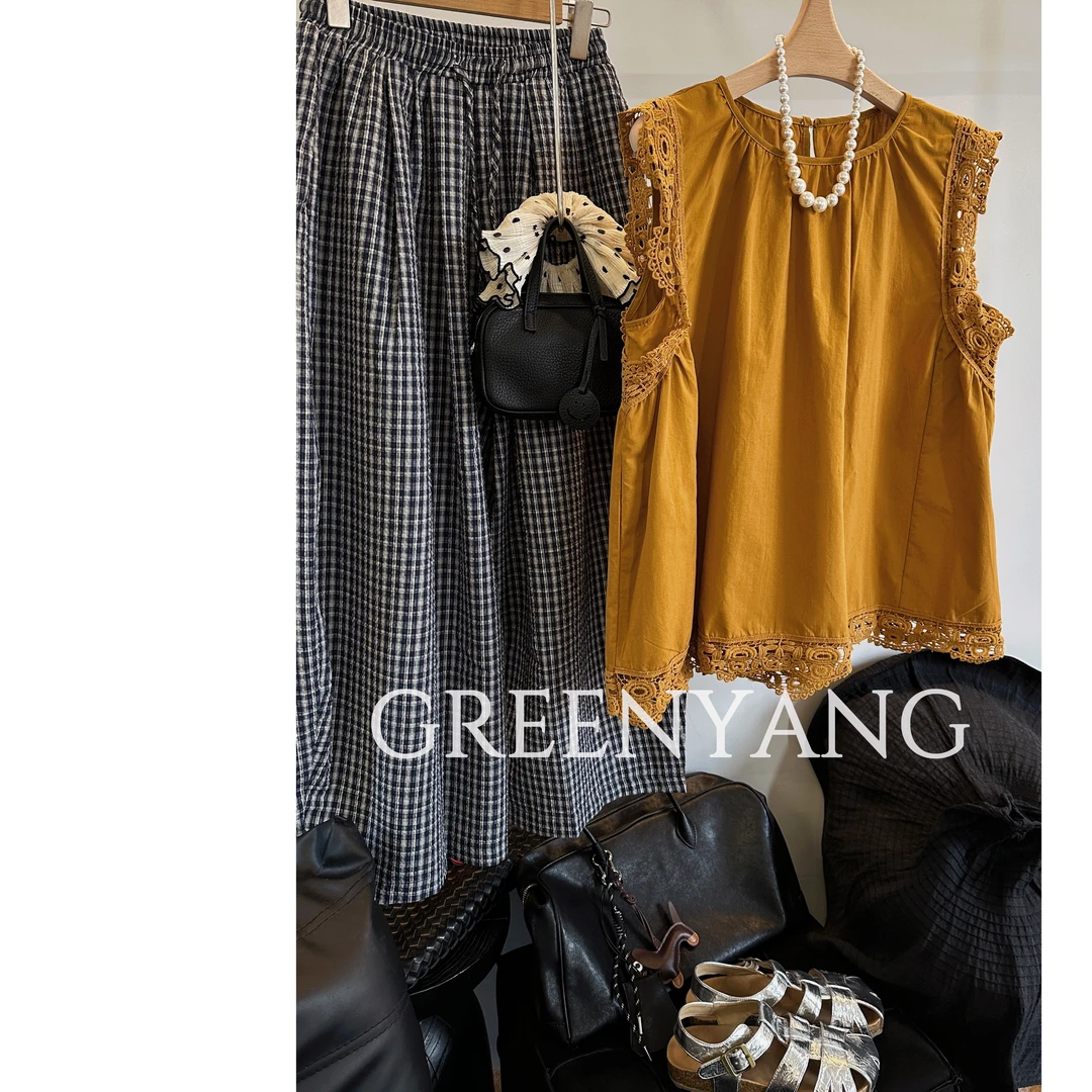 老羊家~夏装2025新款韩版蕾丝无袖宽松显瘦休闲上衣女款娃娃衬衫