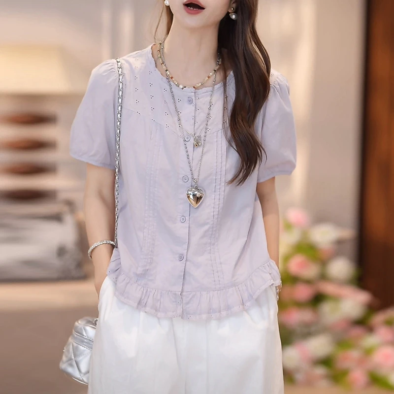 温柔法式设计感小衫2025夏季洋气时髦女装百搭显瘦短袖上衣女