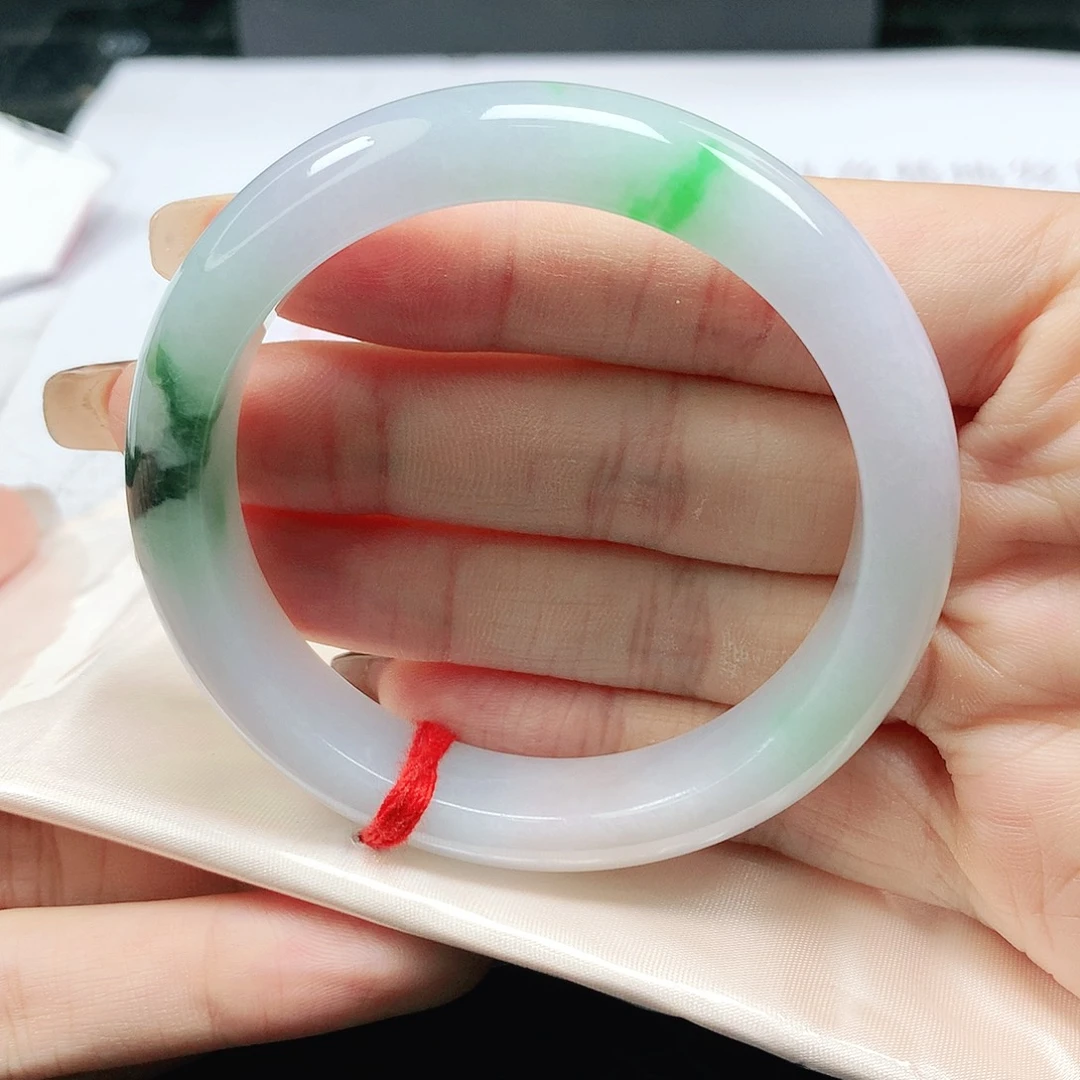 翡翠未镶嵌手镯翡翠55.3冰胶润飘阳绿正圈