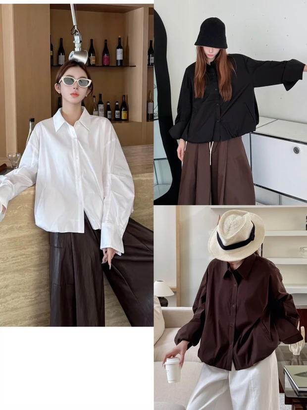 秋装时尚极简风蕾丝拼接衬衫别致设计感十足