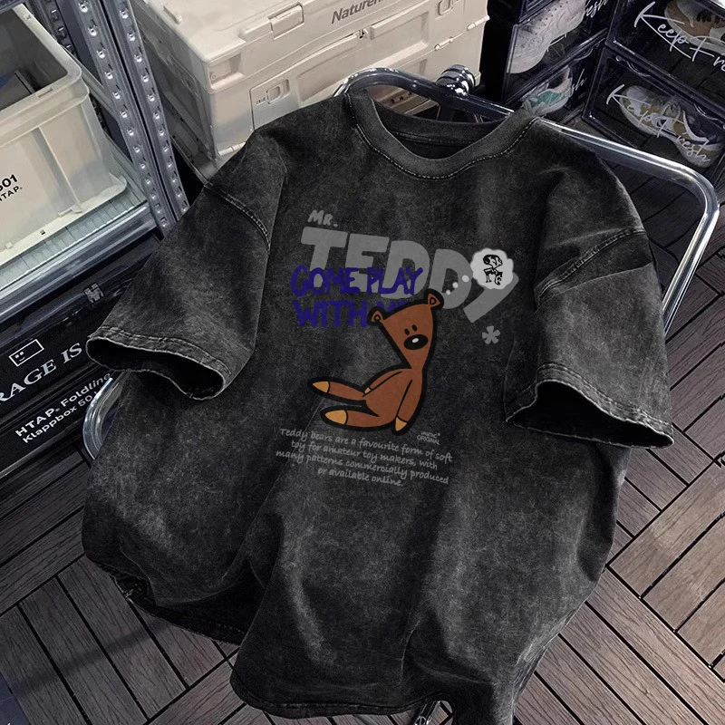 特大码300斤水洗做旧纯棉oversize潮流美式高街短袖潮牌t恤袖上衣