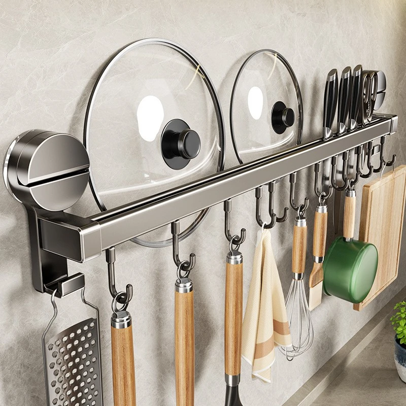 枪灰吸盘厨房挂钩免打孔置物架挂杆锅盖勺子铲子挂架刀架收纳架子