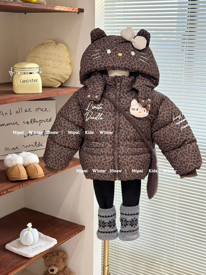 韩系女童超可爱加绒加厚连帽外套内里仿兔毛加厚配加厚绒打底裤