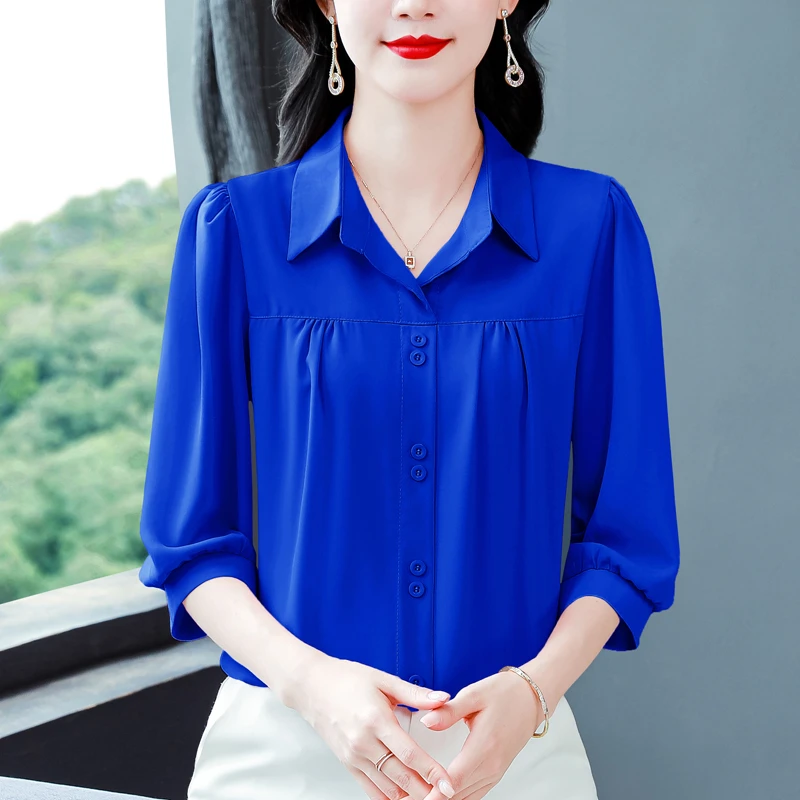 高档七分袖衬衫女上衣洋气减龄衬衫女士气质小衫2025夏季遮肉新款