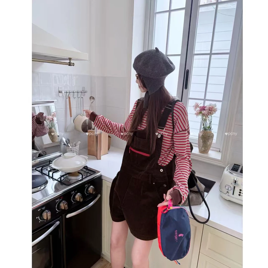 PCNY「咖色秋念」不理理秋季新款小众女装宽松百搭简约休闲背带裤女