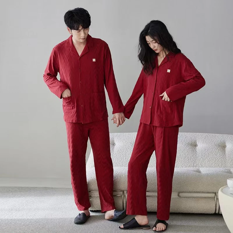 【7A抑菌】新婚结婚情侣睡衣爽棉大红色男女士开衫大码-ZH家居服