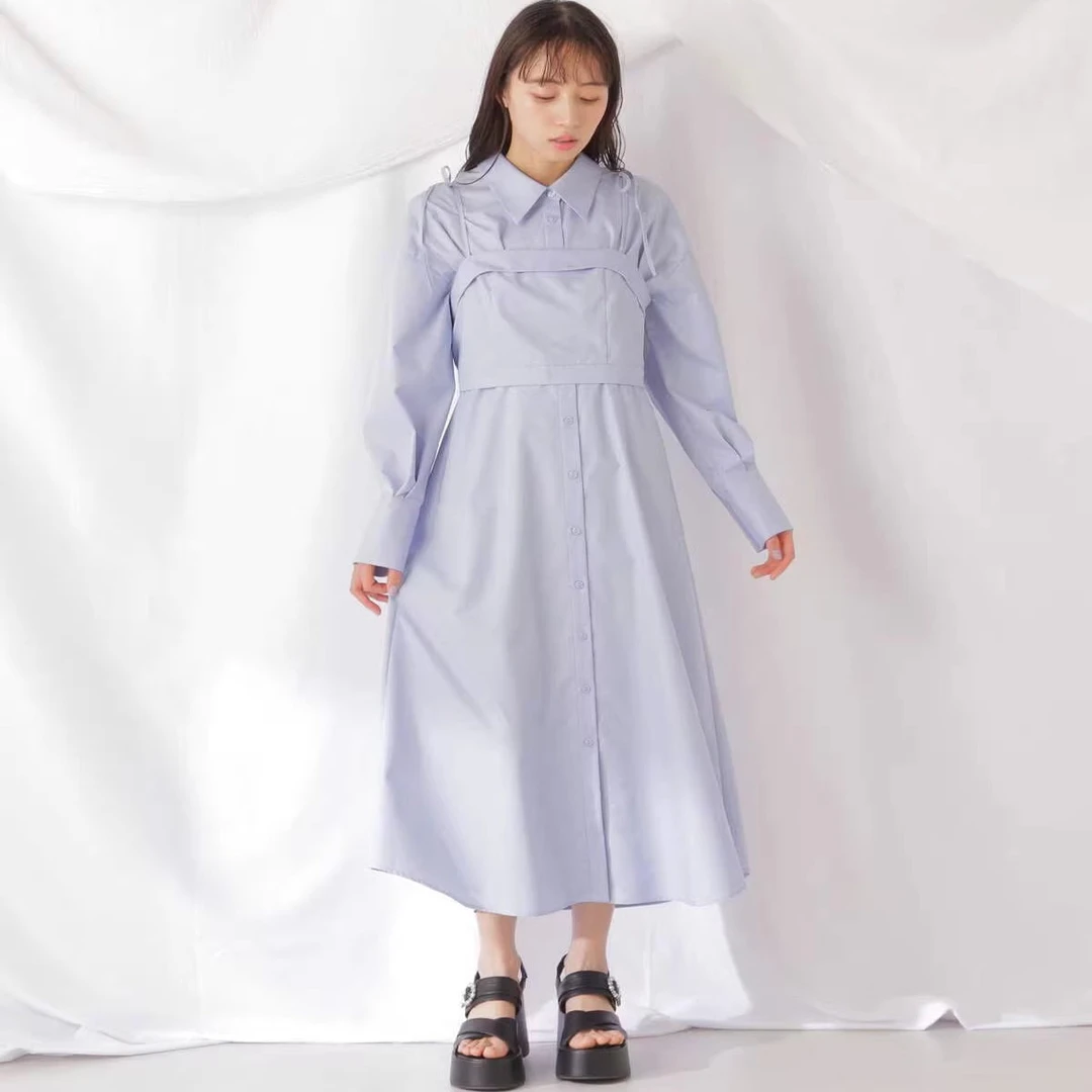 日单贵牌 高腰长袖 抹胸吊带 连衣裙 衬衫裙18L