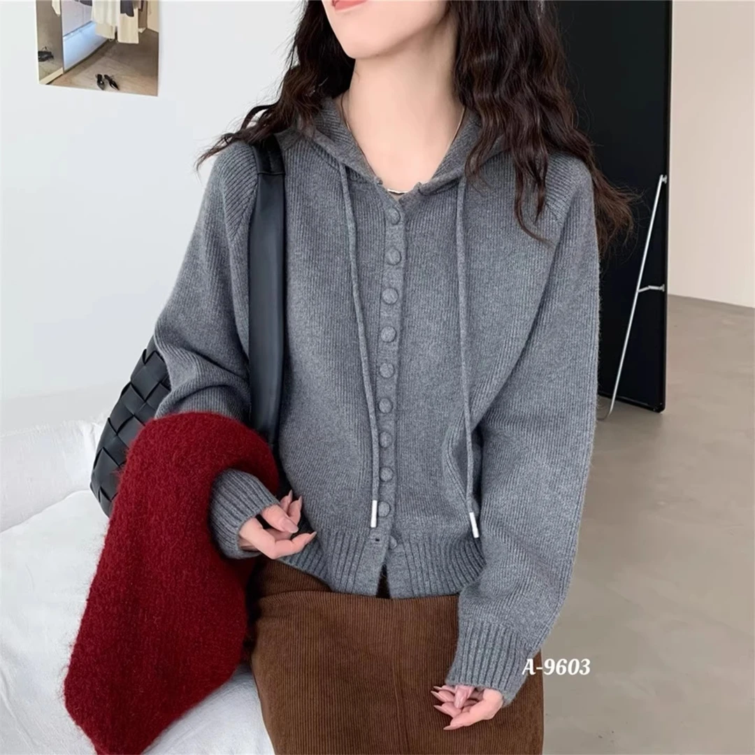 【245】韩温柔风小个子连帽针织衫2025秋冬新款宽松显瘦休闲显瘦女