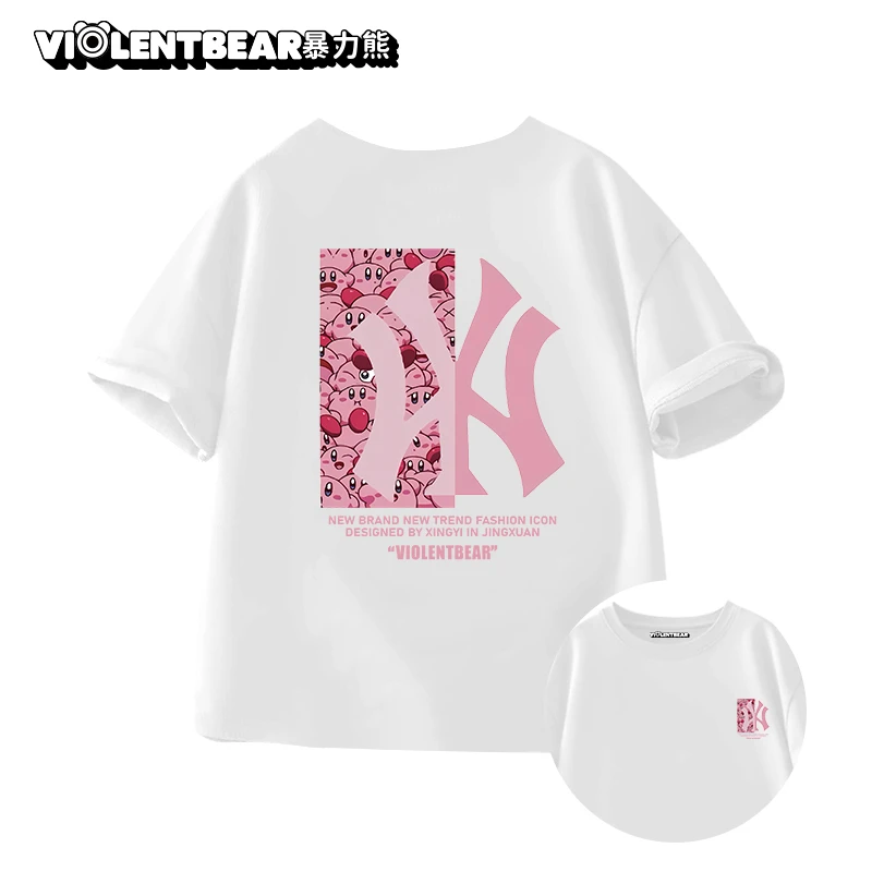 暴力熊女童短袖夏季2025新款中大童宽松纯棉卡通T恤女孩夏装潮t恤