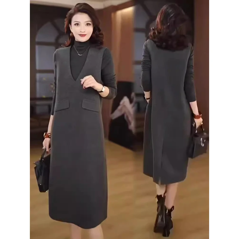 拉夏贝尔设计感气质套装2025秋季新款时尚气质打底衫背心裙两件套