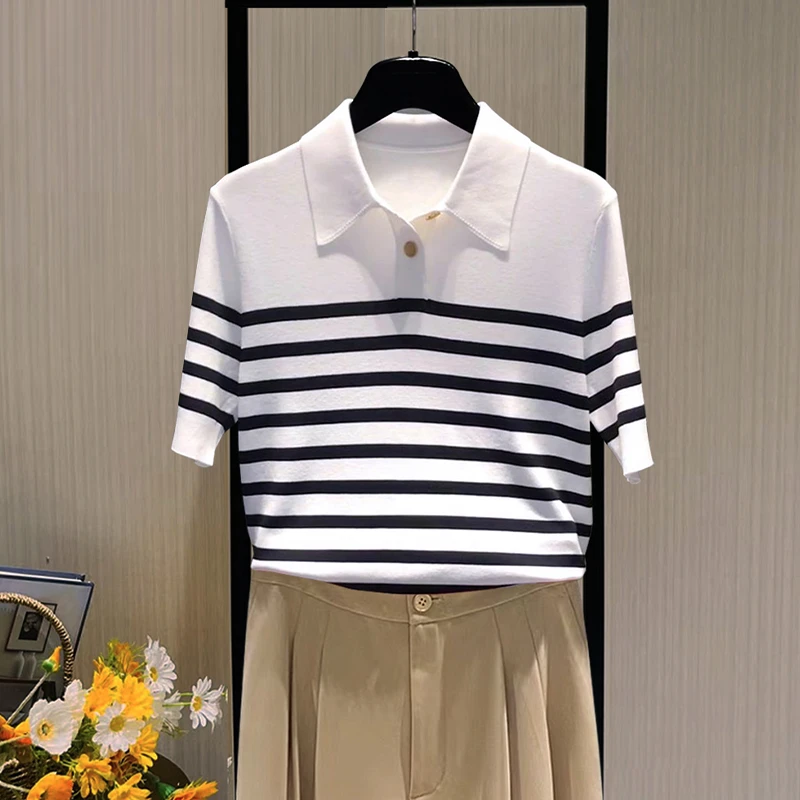【商场同款】2025夏季新款女装翻领polo衫针织短袖t恤上衣
