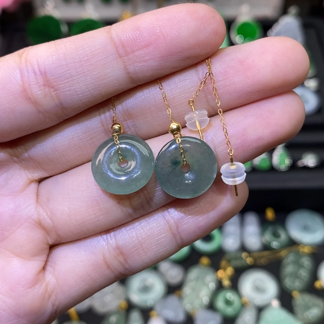 翡翠18K金镶嵌耳饰耳线