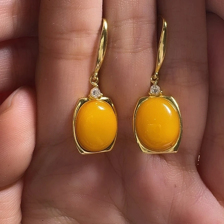 蜜蜡银S925镶嵌耳饰耳坠