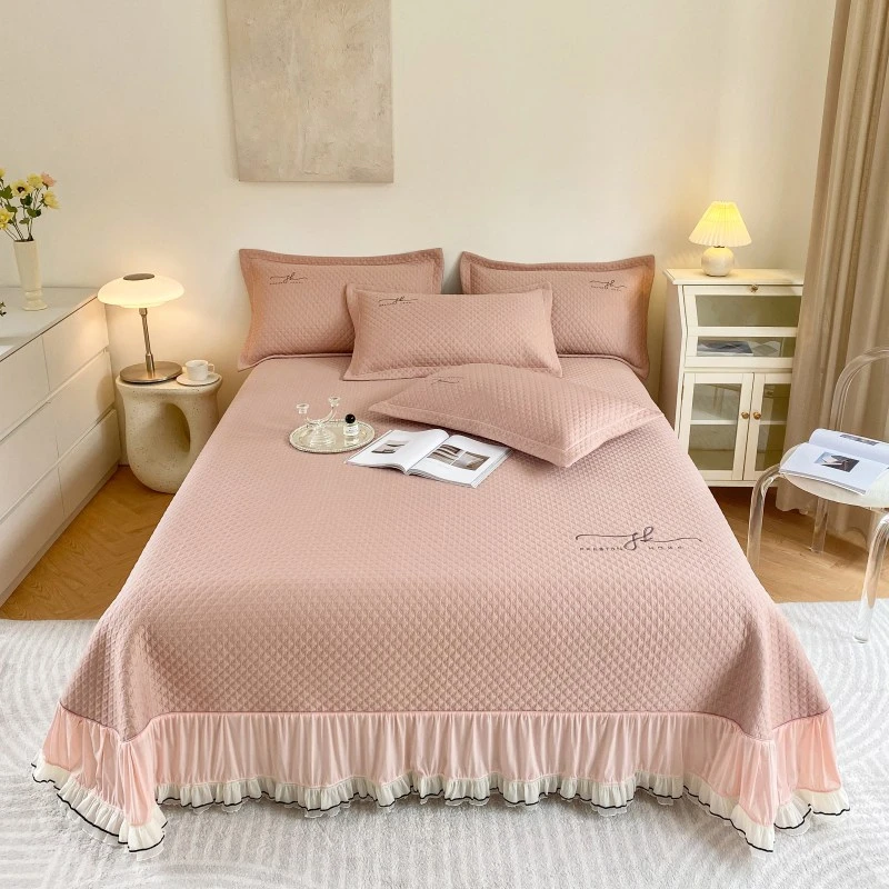 夏季冰丝凉席三件套公主风床裙床盖冰豆豆空调软席可折叠机洗新款