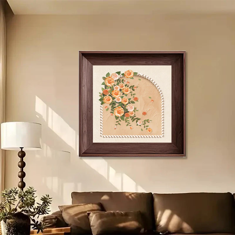 法式复古奶油风玫瑰花窗装饰画适用于客厅卧室玄关等空间装饰4040