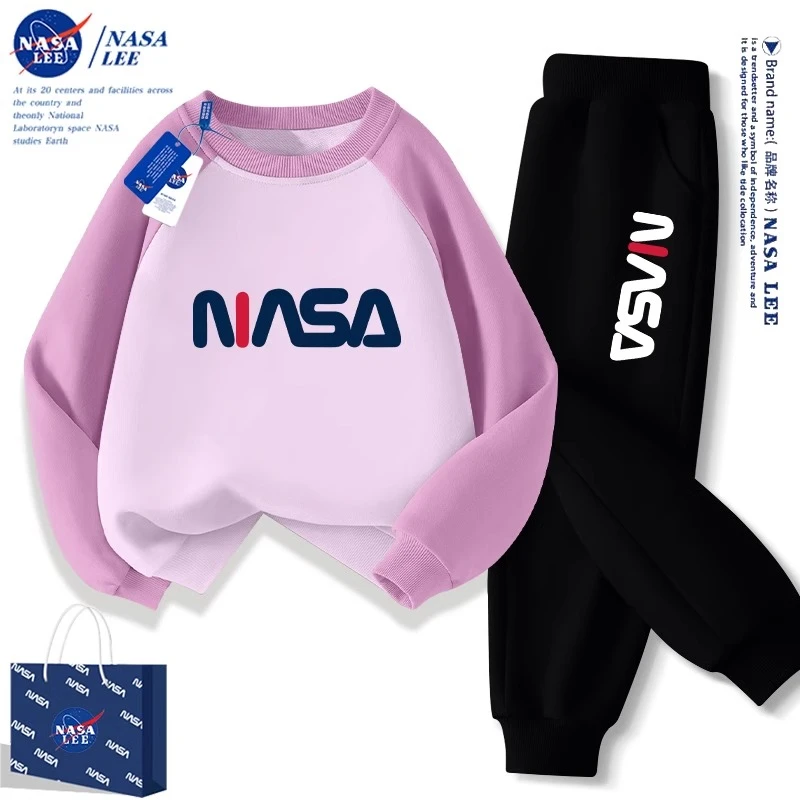 裴乐官方正品秋季新品NASA儿童套装男女童卫裤厚棉T卫裤女孩多巴