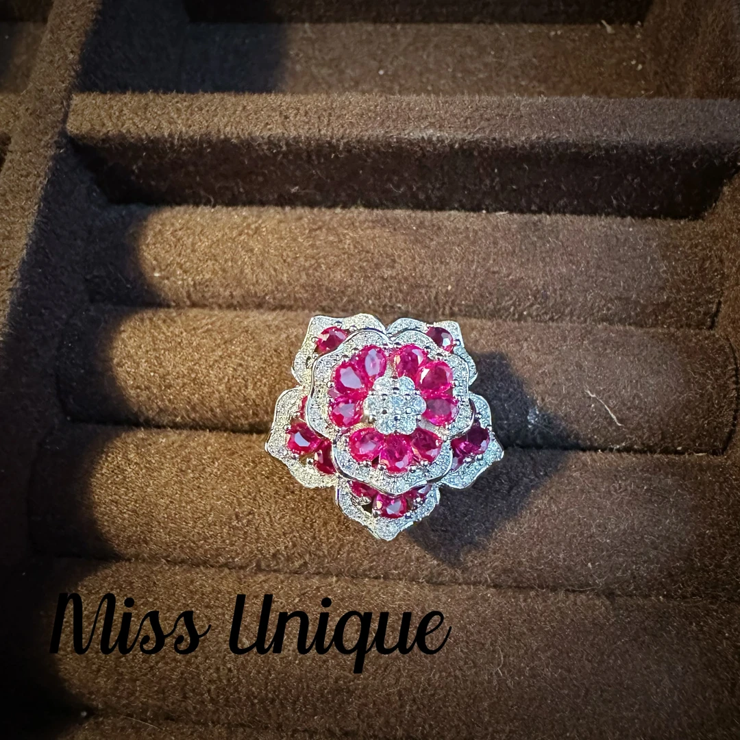 C3361双层红刚山茶花戒指