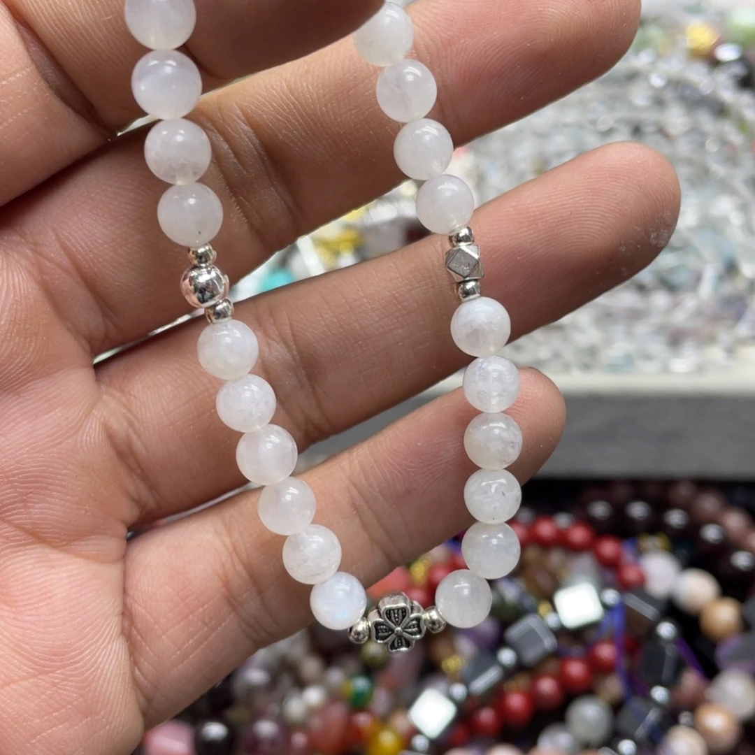 烟晶手链银S800镀金镶嵌