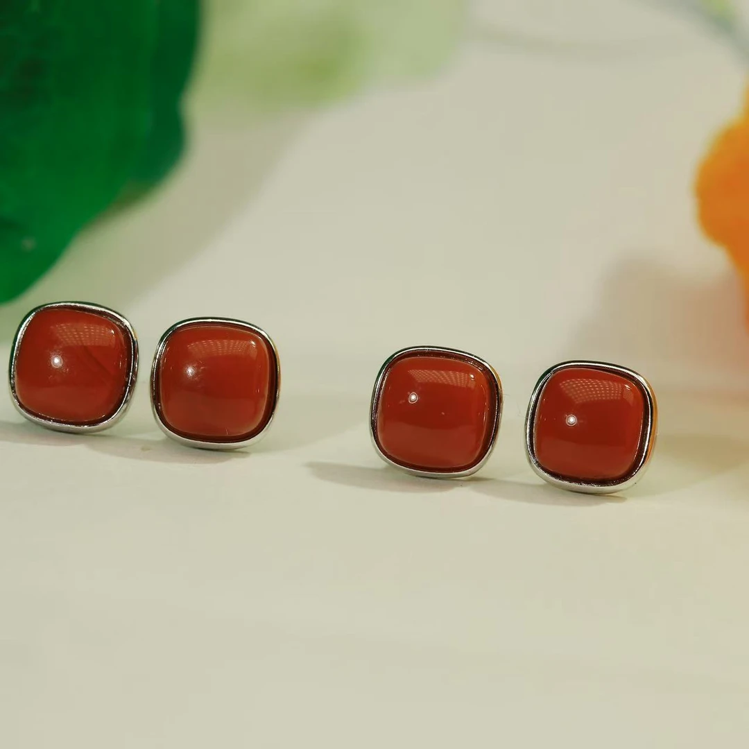 天然原矿南红方糖时尚小众气质个性百搭耳饰多色多样性发货一件