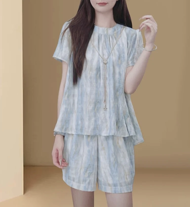 206 【两件套】复古时尚扎染宽松显瘦洋气套装（G020）