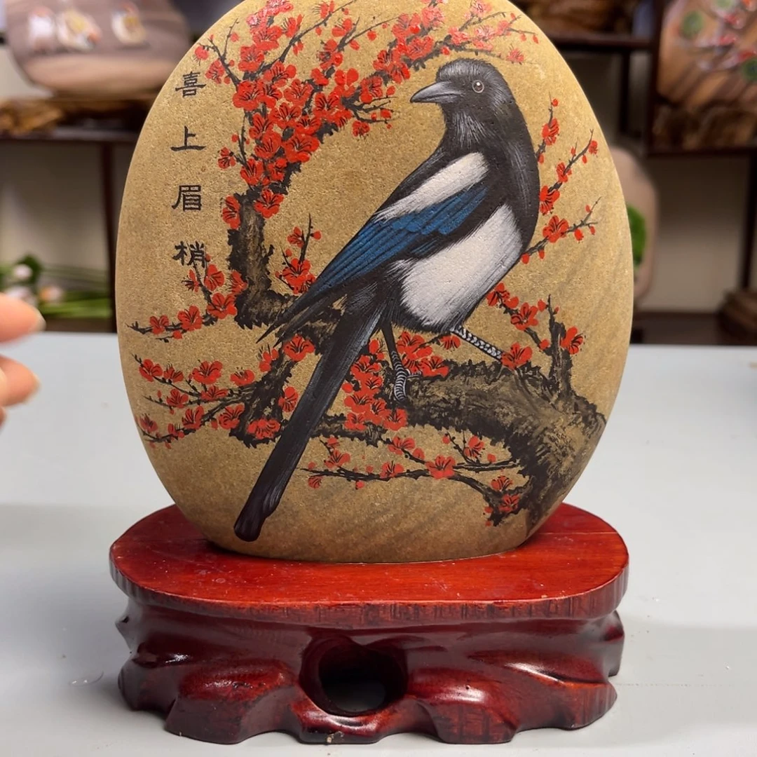 石材喜上眉梢纯手绘
