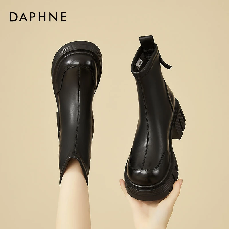 达芙妮厚底秋冬加绒马丁靴2025年新款烟筒靴英伦风切尔西短靴女靴