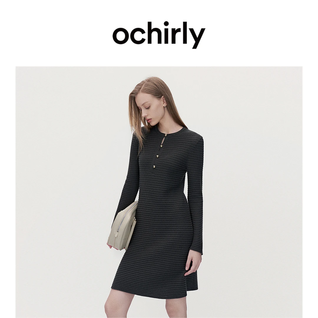 OCHIRLY欧时力 澳大利亚进口美丽诺羊毛polo毛织连衣裙秋新品