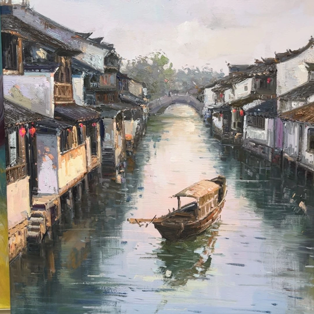 油画度****1江南水乡带实木框